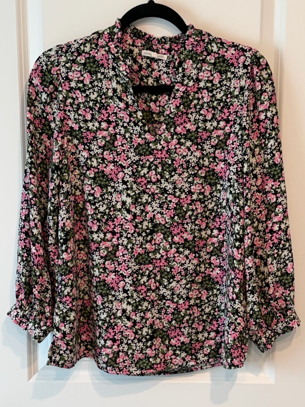 Mary Square Preppy Top Garden Bouquet Floral Blouse Women’s Size S